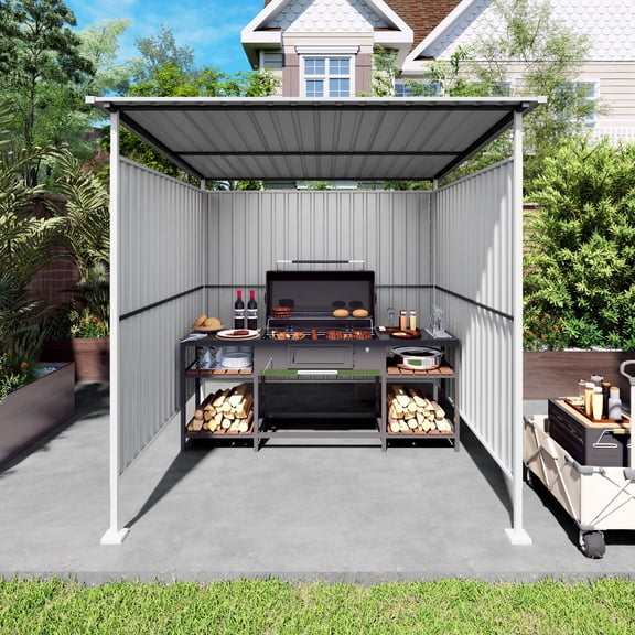 S-HOME Heavy Duty 6x6ft Outdoor Metal Pergola in Gray with Open Design for BBQ Grill and Bike Storage Shelter, for Patios and Lawns