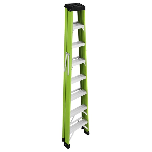 S-HOME Heavy-Duty 7-Step Green Fiberglass Ladder With Tool Tray, High Capacity 330 Pounds for Home and Work Use