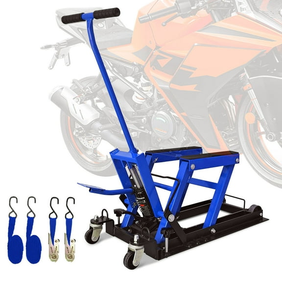 S-HOME Heavy-Duty Hydraulic Motorcycle Lift Jack in Blue with 1500 LBS Capacity and Adjustable Height for Easy Maintenance ,for ATVs and Powersports