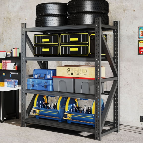 S-HOME Heavy Duty Metal Adjustable Garage Shelves in Black, 4000LBS Capacity Industrial Storage Rack Unit for Warehouse and Home Organization