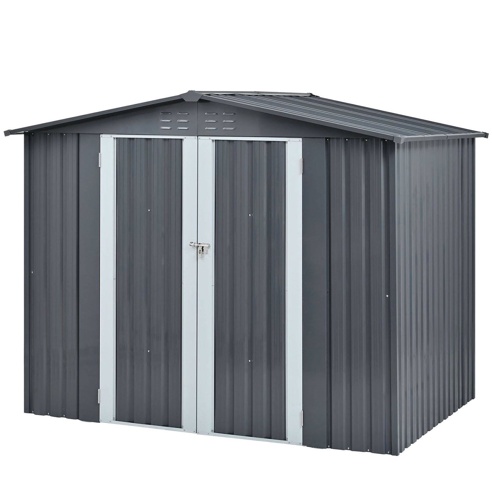 S-HOME Heavy-Duty Metal Storage Shed in Antique Dark Grey 6x8ft with Lockable Double Doors for Garden Supplies & Tools