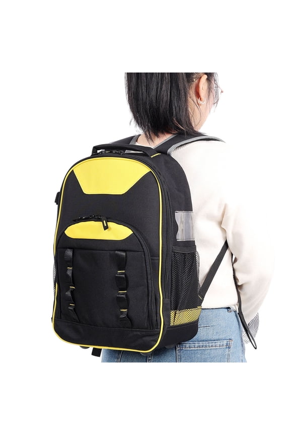 Heavy-Duty Oxford Cloth Multifunctional Tool Backpack with Padded Backrest, with Multiple Pockets and Detachable Divider for Electricians and Technicians,Yellow