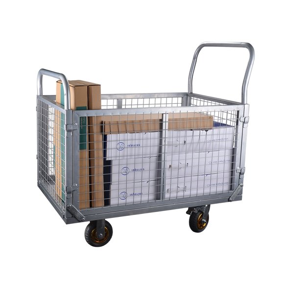 S-HOME Heavy Duty Platform Truck With Cage, Foldable Push Cart Dolly, 6 Inch Casters, 1800lbs Capacity, Ideal For Utility Use