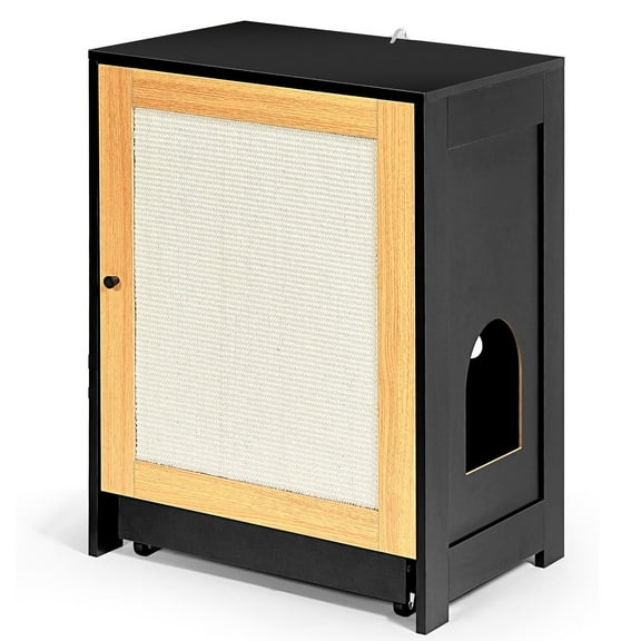 S-HOME Hidden Cat Litter Box Enclosure With Sisal Door In Black Color, Environmental Friendly Design 42.68 Pound Cat Litter Cabinet With Storage Options