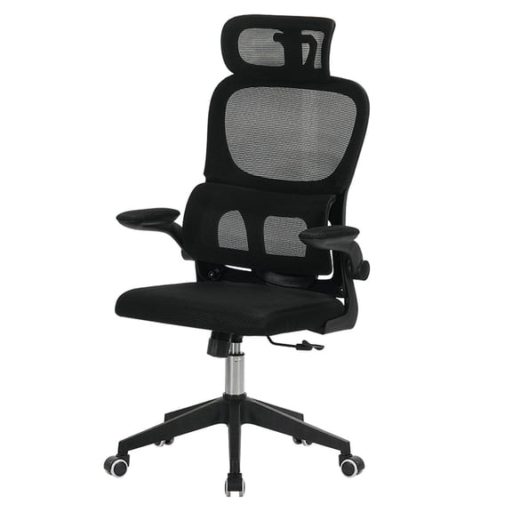 S-HOME High Back Ergonomic Office Chair in Black with 3D Headrest and Lumbar Support with Wheels, Tilt Function, and Silent Rolling for Home Office Use