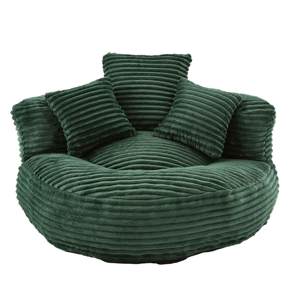 S-HOME High-Back Oversized Bean Bag Chair with Ergonomic Support, 3 Pillows, and Corduroy Fabric Memory Foam Filling, for Adults and Kids' Spaces, Emerald