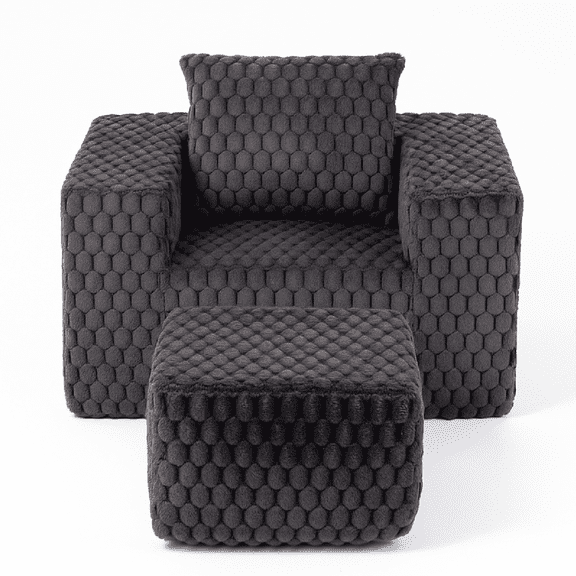 S-HOME High Backrest Corduroy Lounge Sofa With Footstool And Pillow, Space Saving 1 Seat Sofa For Living Areas, Black