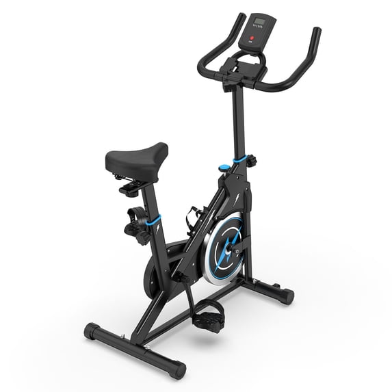 S-HOME Indoor Exercise Bike with Adjustable Resistance and Monitor, Stable Base, Portable Design for Home Fitness Daily Use, Black+Blue