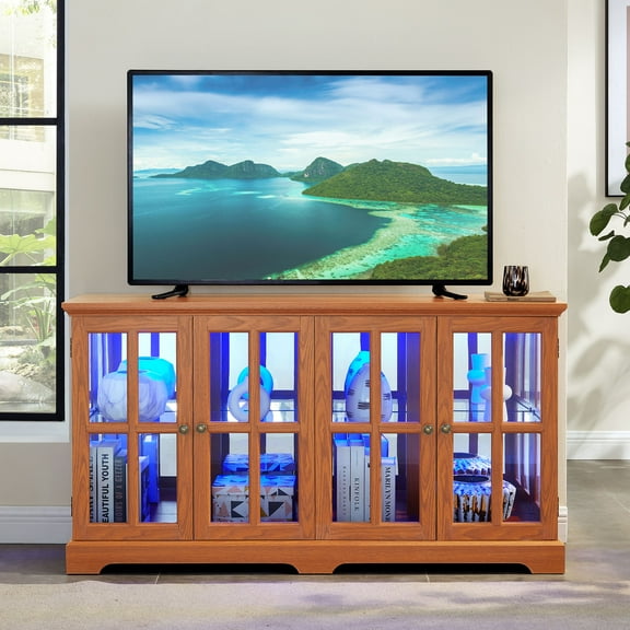 S-HOME LED Curio Cabinet Featuring Glass Doors and Adjustable Shelves in Drak Oak for Home or Office Collectibles