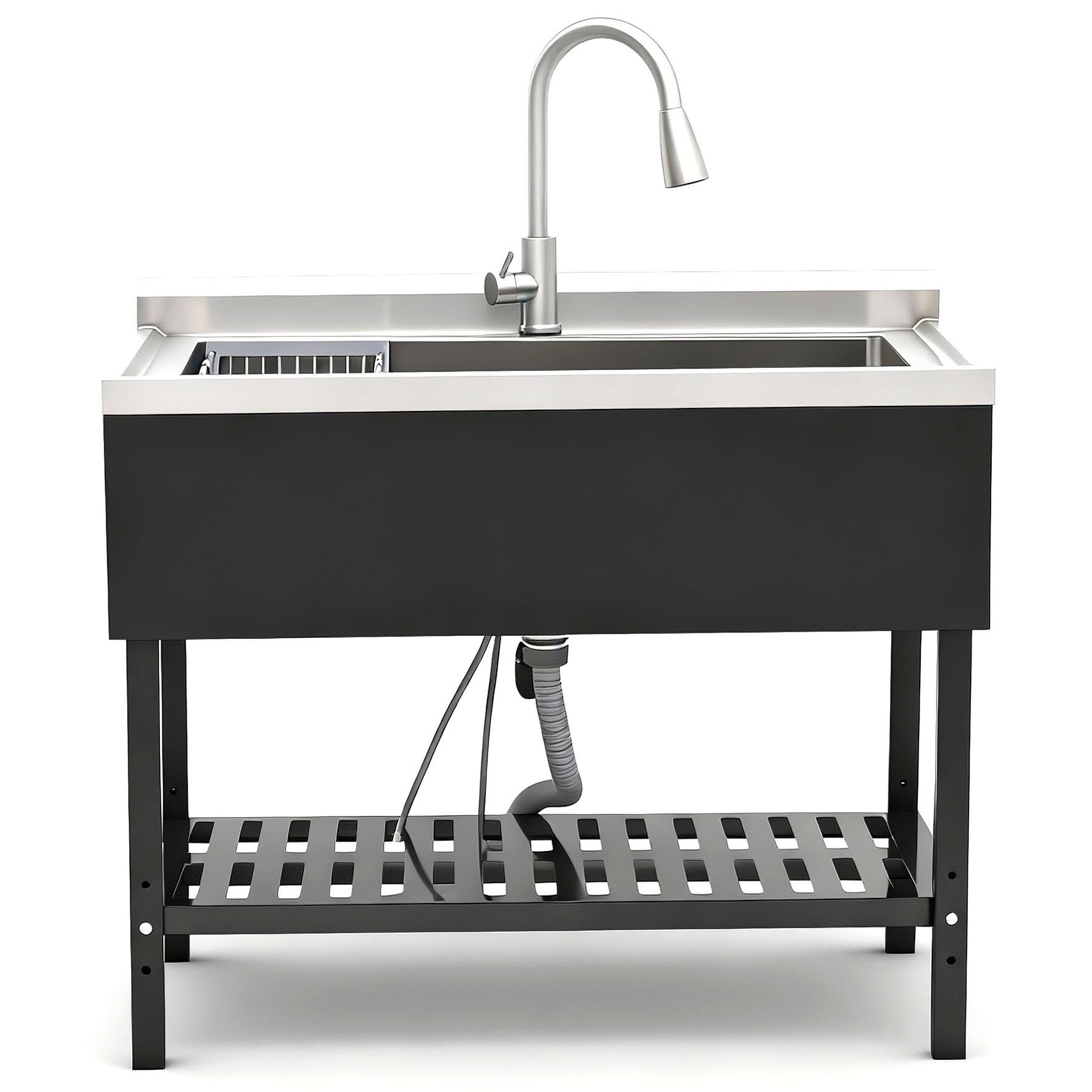 S-HOME Large Capacity Stainless Steel Utility Sink With Convenient Pull-Out Faucet And Grille,Freestanding Design  For Easy Cleaning