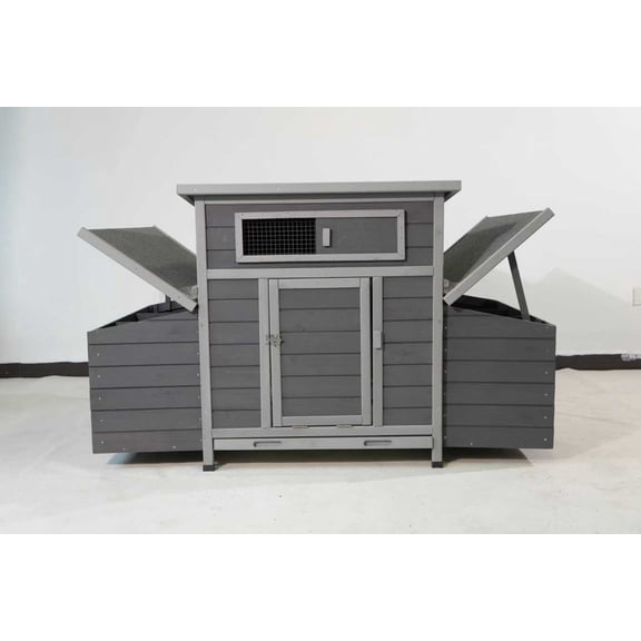 S-HOME Large Outdoor Wooden Chicken Coop With 2 Sides Nesting Boxes Ideal Hen House Poultry Cage for Backyard Use,Gray