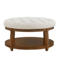 thumbnail image 1 of S-HOME Large Round Upholstered Tufted Linen Ottoman Coffee Table, Large Footrest Ottoman with Wood Shelf Storage, Ivory, 1 of 6