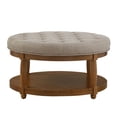 thumbnail image 1 of S-HOME Large Round Upholstered Tufted Linen Ottoman Coffee Table, Large Footrest Ottoman with Wood Shelf Storage, Linen, 1 of 6