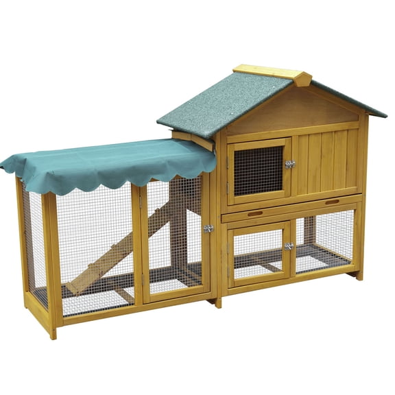 S-HOME Large Solid Wood Rabbit Cage Featuring Easy Clean Design with Removable Tray and Waterproof Roof and Removable Mesh for Safety