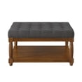 thumbnail image 1 of S-HOME Large Square Upholstered Tufted Linen Ottoman, Spacious Coffee Table with Solid Wood Shelf，Charcoal, 1 of 6