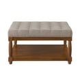 thumbnail image 1 of S-HOME Large Square Upholstered Tufted Linen Ottoman, Spacious Coffee Table with Solid Wood Shelf，Linen, 1 of 6
