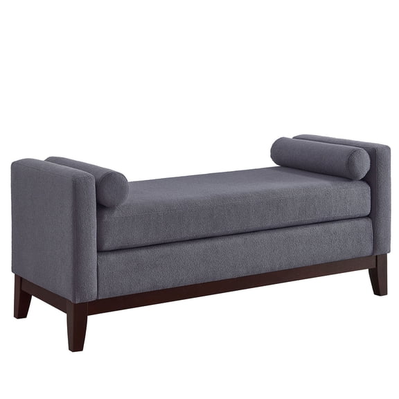 S-HOME Large Upholstered Boucle Fabric Ottoman with Pillows, Window Bench for Living Room, Home Entryway Seating, Dark Gray