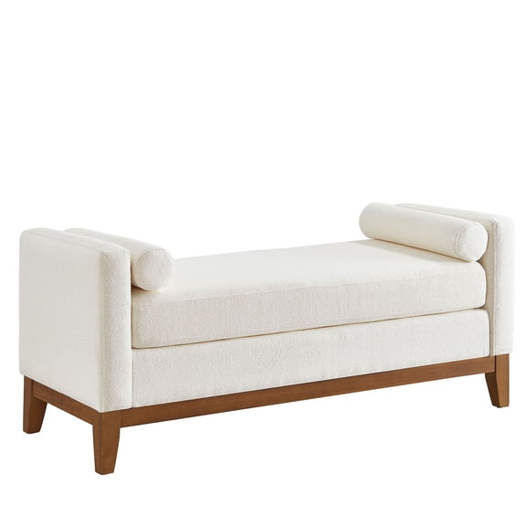 S-HOME Large Upholstered Boucle Fabric Ottoman with Pillows, Window Bench for Living Room, Home Entryway Seating, Ivory