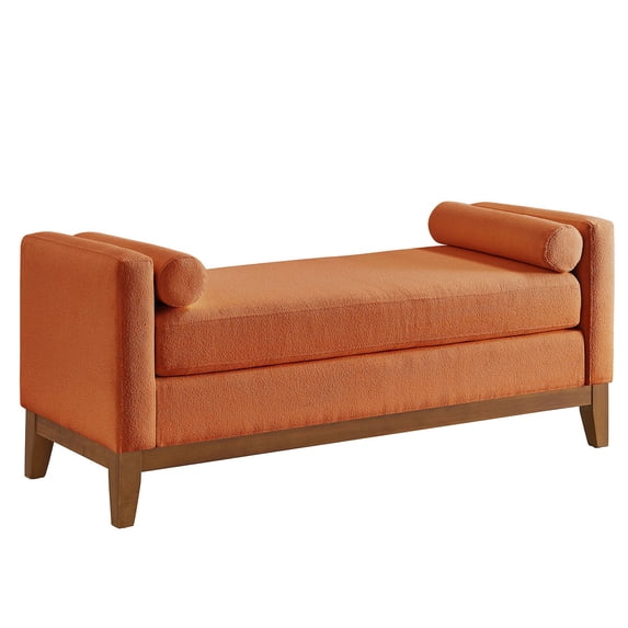 S-HOME Large Upholstered Boucle Fabric Ottoman with Pillows, Window Bench for Living Room, Home Entryway Seating, Orange