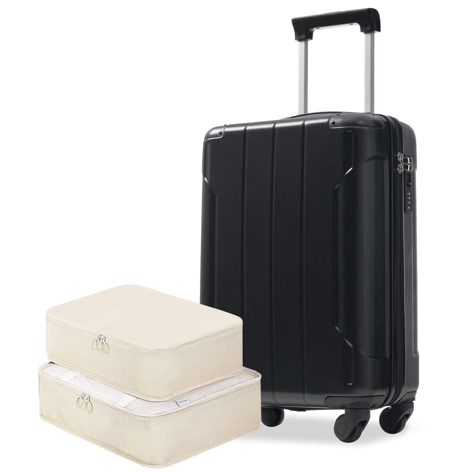 S-HOME Lightweight 20-Inch Hardshell Carry-On Luggage With Spinner Wheels, ABS Material, TSA Lock & Two Packing Cubes, Black