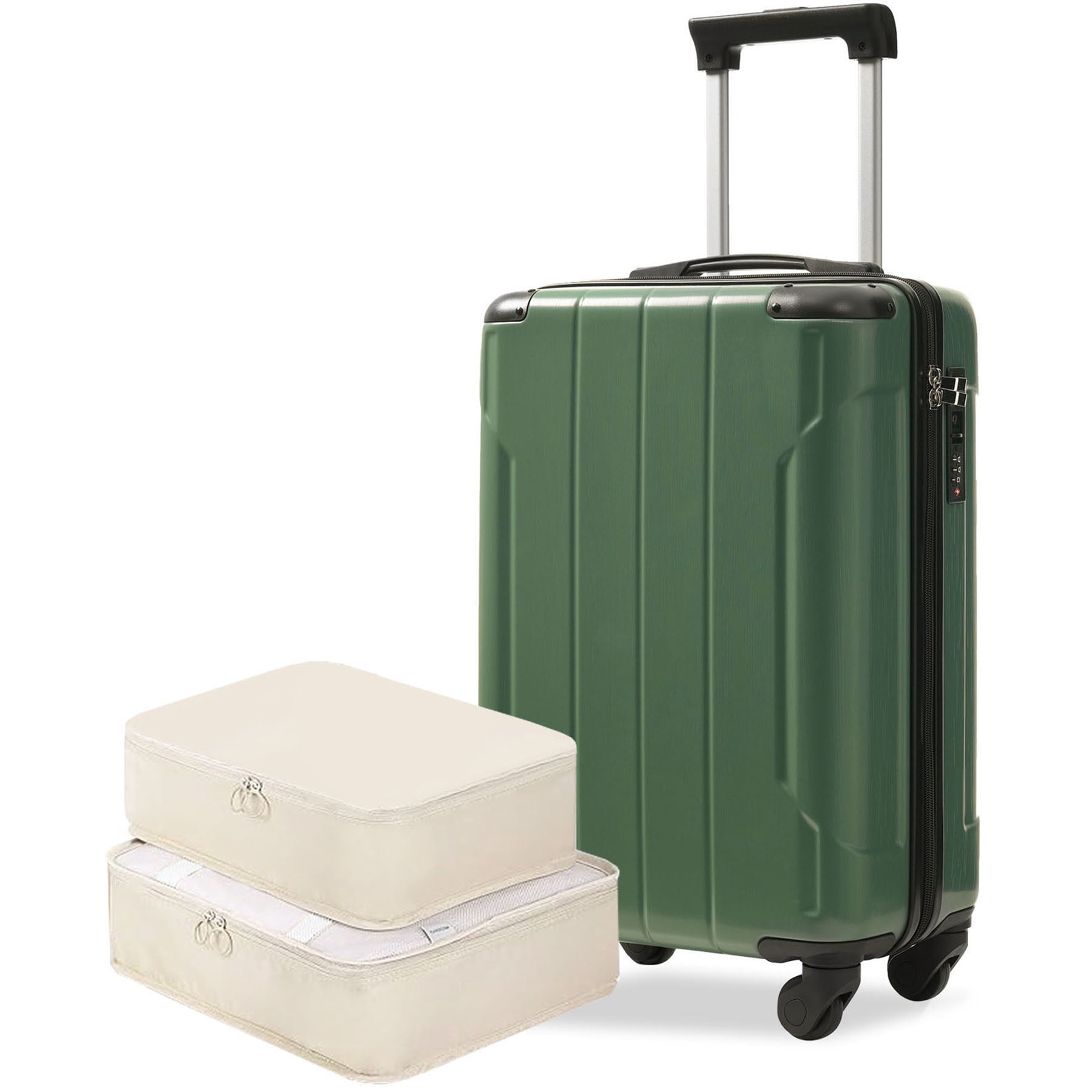 S-HOME Lightweight 20-Inch Hardshell Carry-On Luggage With Spinner Wheels, ABS Material, TSA Lock & Two Packing Cubes, Blackish Green