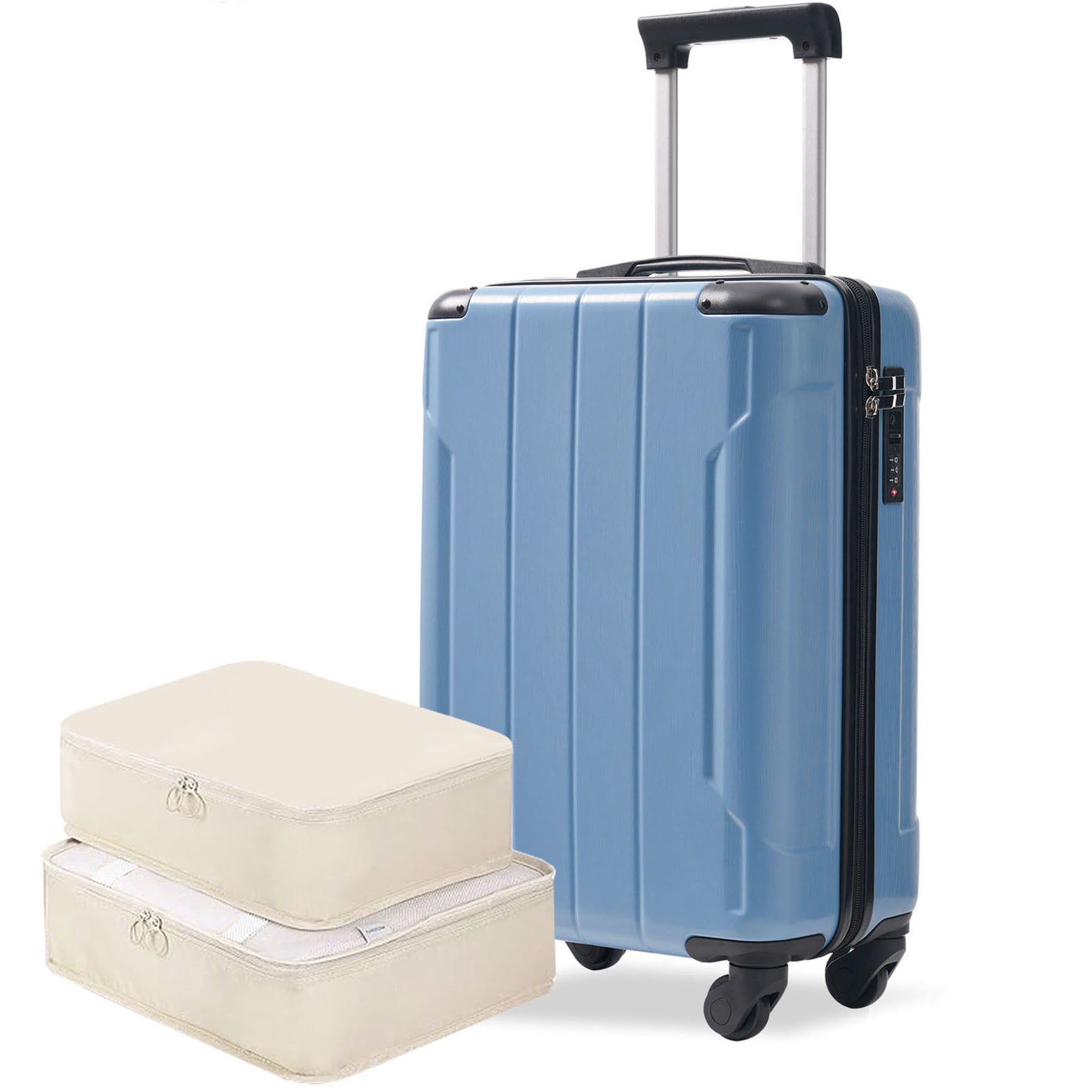 S-HOME Lightweight 20-Inch Hardshell Carry-On Luggage With Spinner Wheels, ABS Material, TSA Lock & Two Packing Cubes, Blue-Gray