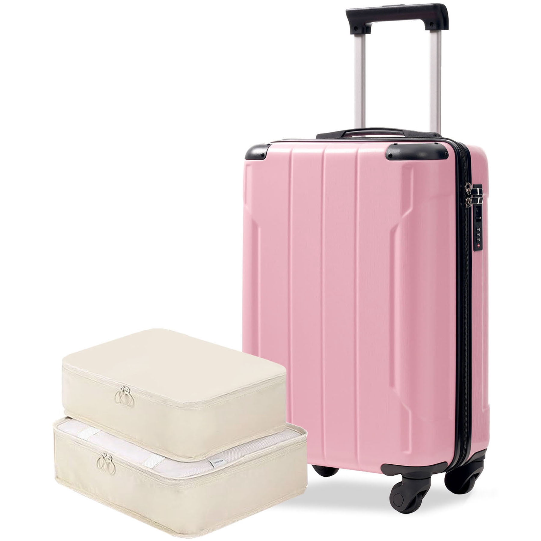 S-HOME Lightweight 20-Inch Hardshell Carry-On Luggage With Spinner Wheels, ABS Material, TSA Lock & Two Packing Cubes, Pink