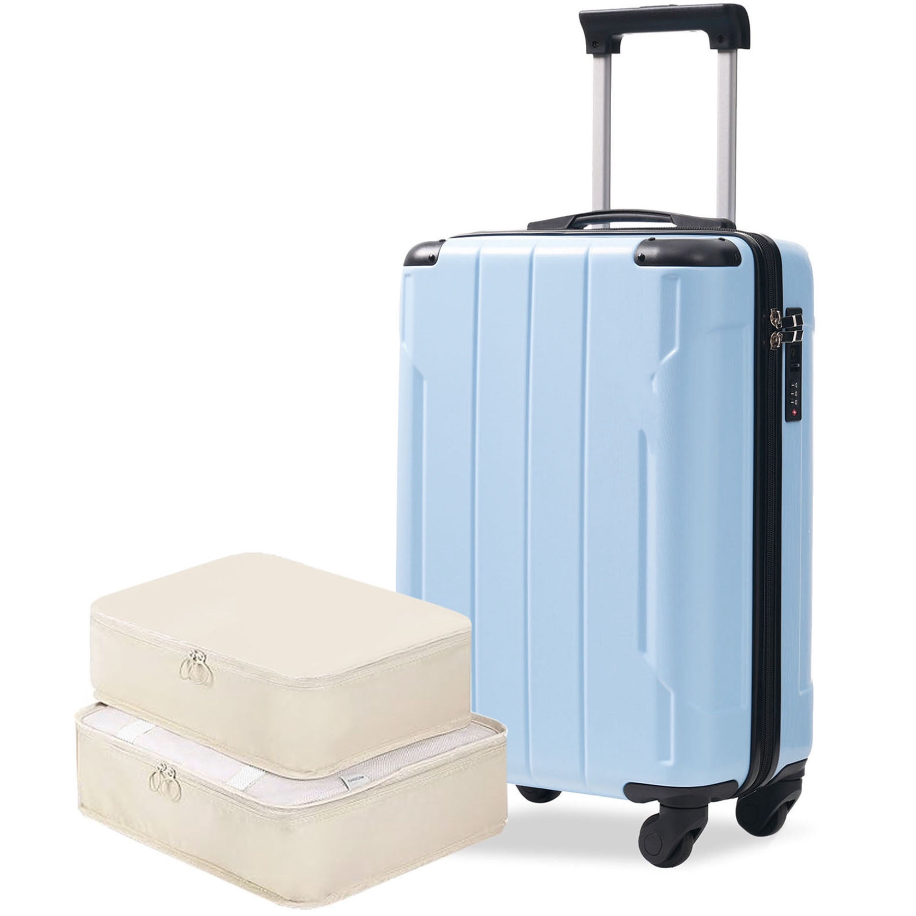 S-HOME Lightweight 20-Inch Hardshell Carry-On Luggage With Spinner Wheels, ABS Material, TSA Lock & Two Packing Cubes, Sky Blue