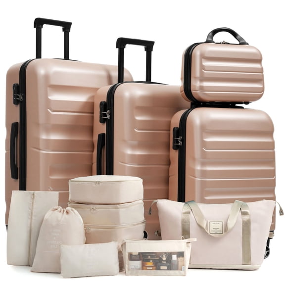 S-HOME Lightweight Hardshell ABS Luggage Set in Stylish Color with 4 Sizes for Business & Travel, Portable Suitcases 28"24"20"12", Champagne