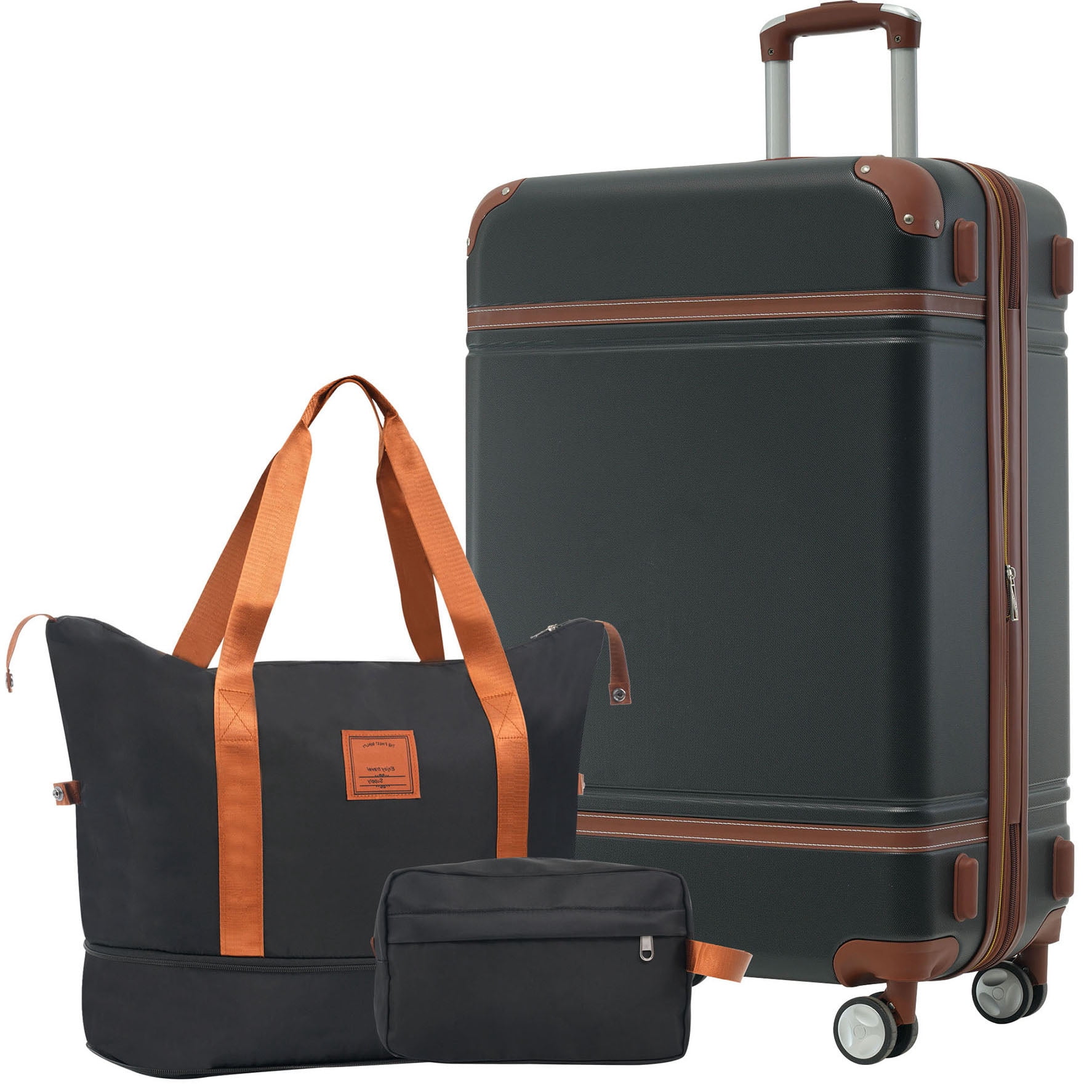 S-HOME Lightweight Hardshell Luggage Set with Travel Duffel and Toiletry Bag 28 Inch Expandable Suitcase with TSA Lock 3-Piece Set, Black