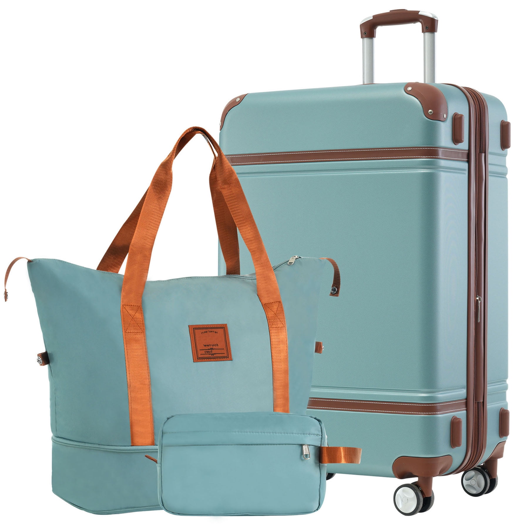 S-HOME Lightweight Hardshell Luggage Set with Travel Duffel and Toiletry Bag 28 Inch Expandable Suitcase with TSA Lock 3-Piece Set, Green