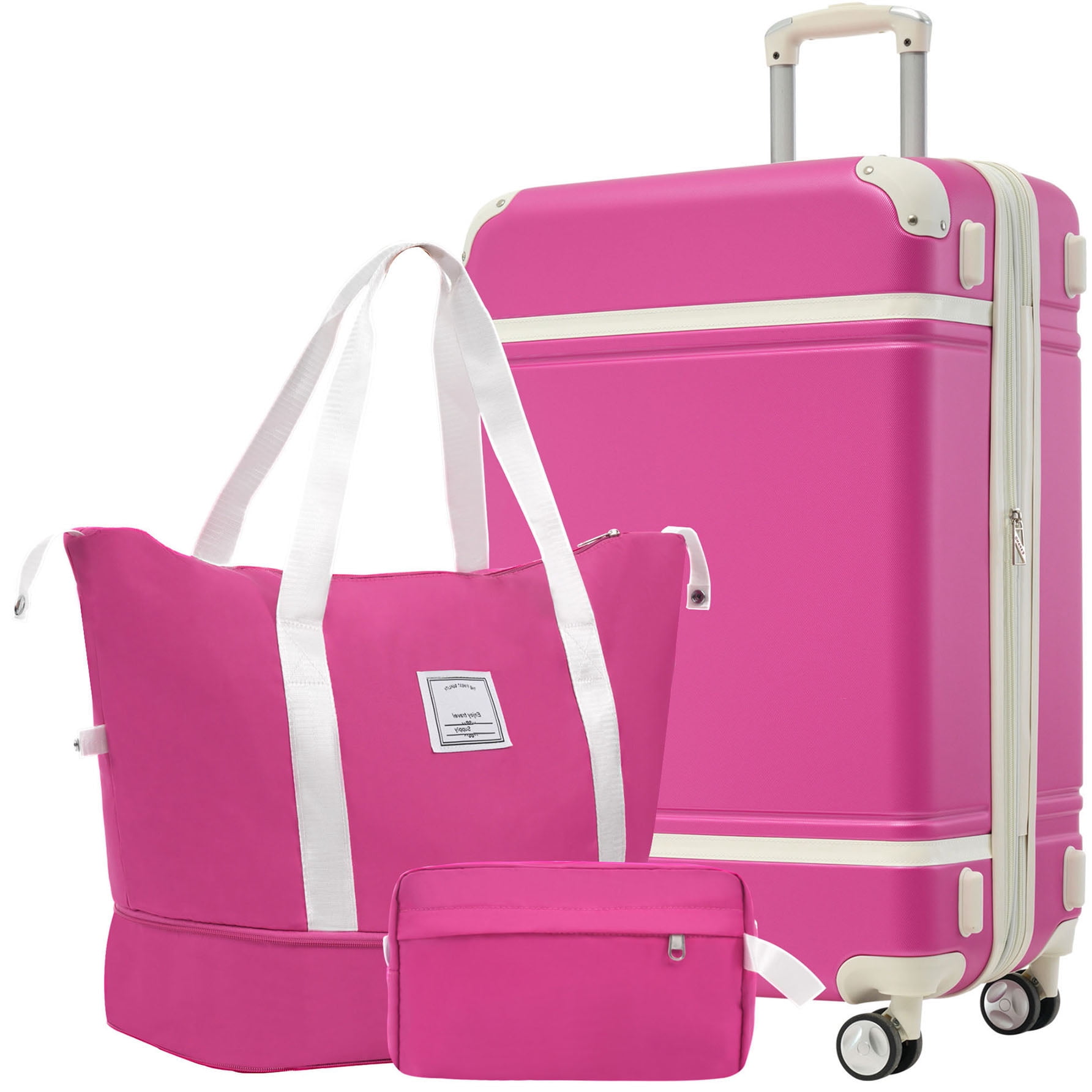 S-HOME Lightweight Hardshell Luggage Set with Travel Duffel and Toiletry Bag 28 Inch Expandable Suitcase with TSA Lock 3-Piece Set, Pink