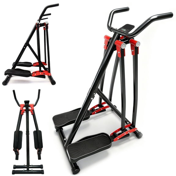 S-HOME Low-Impact Air Walking Elliptical Machine - Foldable Glider with Anti-Slip Pedals and LCD Display Perfect for All Ages and Fitness Levels, Black