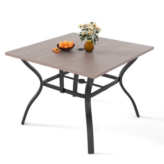 S-HOME Metal Frame Industrial Farmhouse Desk, 37 Inch Waterproof Wood Look Square Table for Indoor Outdoor Use