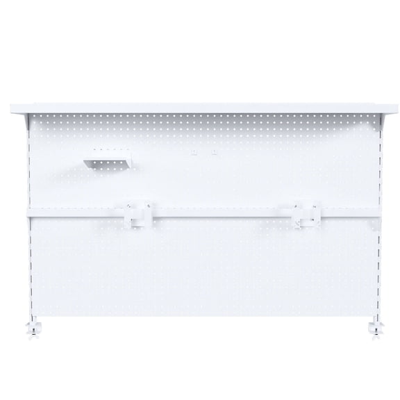 S-HOME Metal Pegboard Desk Organizer with Dual Monitor Stand, 59x35 Inch Large Privacy Panel, with Hooks & Movable Partition, Versatile Gaming & Office Storage Solutions, White