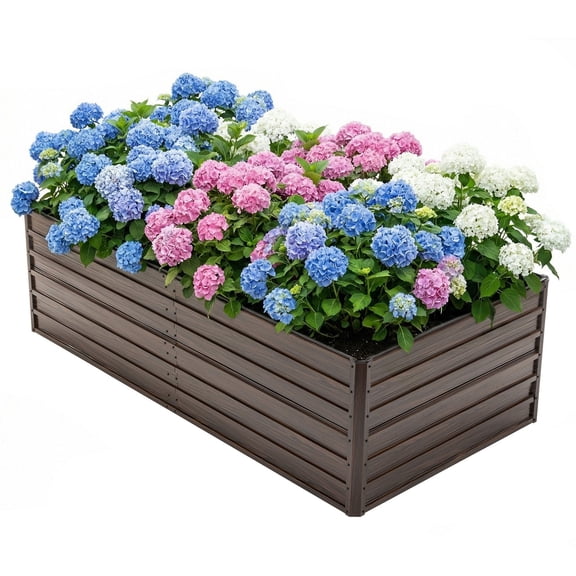 S-HOME Metal Structure & Attractive Woodgrain Finish 8x4x2FT Galvanized Raised Garden Bed Kit For Outdoor Planting