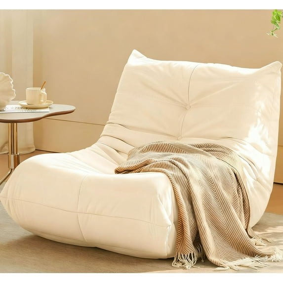 S-HOME Microfiber Lounge Chair With Anti-Slip Bottom Button-Tufted Design For Living Rooms, Gaming, Or Family Time, White