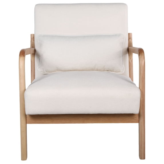 S-HOME Mid Century Modern Accent Chair with Detachable Lumbar Pillow Solid Wood Frame for Living Room or Home Office, Beige