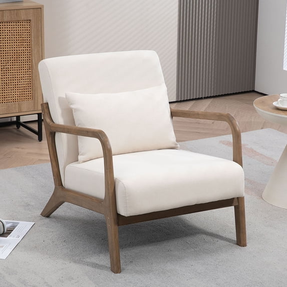 S-HOME Mid Century Modern Accent Chair with Wood Frame, Velvet Upholstered Lounge Chair for Living Room and Bedroom