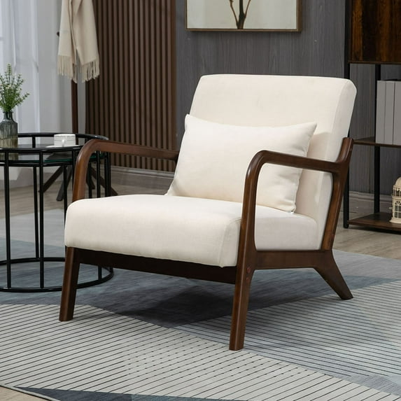 S-HOME Mid Century Modern Accent Chair with Wood Frame, Velvet Upholstered Lounge Chair for Living Room and Bedroom