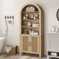 thumbnail image 1 of S-HOME Mid-Century Modern Arched Bookcase with Doors, 71" Tall Cabinet, 5 Adjustable Shelves Rattan Storage for Living Room, 1 of 10