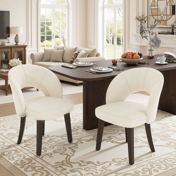 S-HOME Mid Century Modern Dining Chairs Set of 2, Solid Wood Legs, Curved Back, Upholstered, for Kitchen/Dining Room