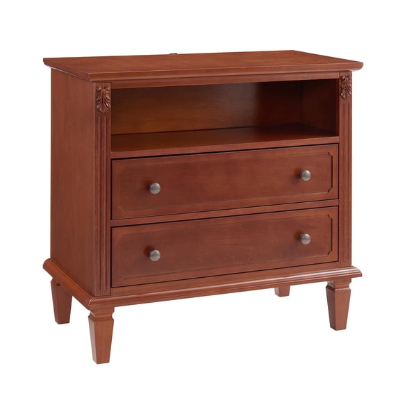S-HOME Mid-century Modern Nightstand 2 Drawers Solid Wood Legs USB Ports & Outlets Bedside End Table - Elegant Storage Solution