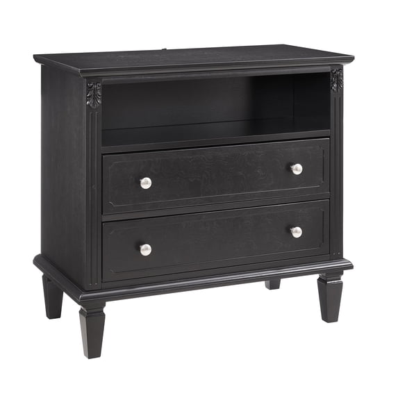 S-HOME Mid-century Modern Nightstand 2 Drawers Solid Wood Legs USB Ports & Outlets Bedside End Table - Elegant Storage Solution