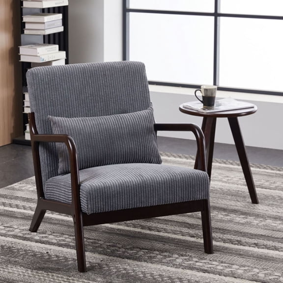 S-HOME Minimalist Accent Chair With Cotton Filler And Rubberwood Coffee Table Set For Living Spaces And Bedrooms, dark brown