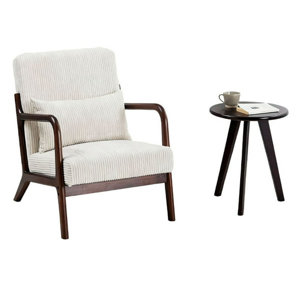 S-HOME Minimalist Accent Chair With Cotton Filler And Rubberwood Coffee Table Set For Living Spaces And Bedrooms, dark brown