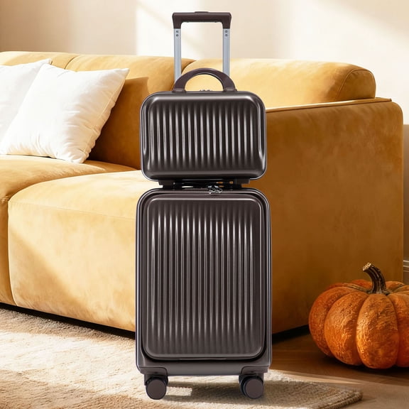 S-HOME Modern 14"/20" Waterproof Spinner Wheel Luggage Set with Adjustable Handle and 14" Cosmetic Case with Combine Lock  ABS Material, Brown