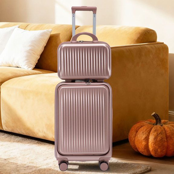 S-HOME Modern 14"/20" Waterproof Spinner Wheel Luggage Set with Adjustable Handle and 14" Cosmetic Case with Combine Lock ABS Material, Champagne
