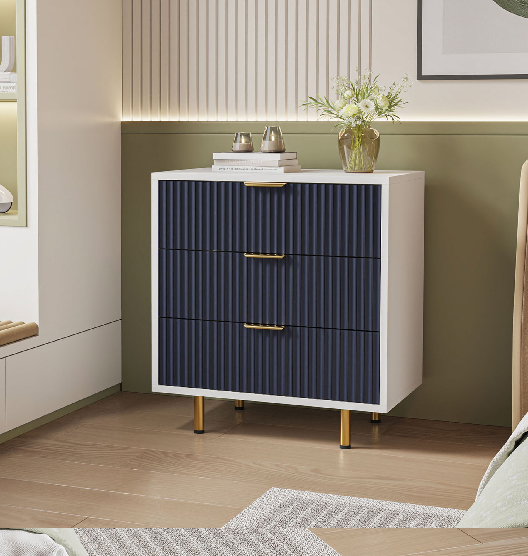 blue white dresser Fun Vintage White & Blue Contrast Tallboy Dresser – Home Union NYC main image 1