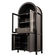 S-HOME Modern 71 Inch Tall Arched Fluted Pantry Cabinet Featuring Glass Door Hidden Drawerand Adjustable Shelves for Home Organization, Black